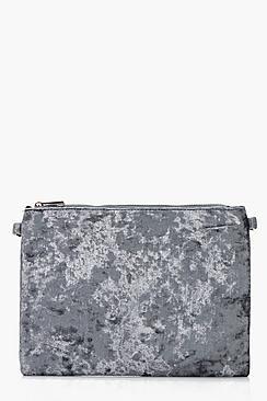 Boohoo Kellie Velvet Zip Top Clutch Bag