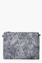 Boohoo Kellie Velvet Zip Top Clutch Bag