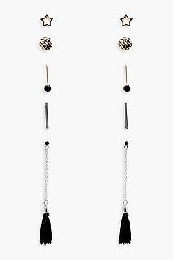Boohoo Julia Tassel And Star Stud Earring 5 Pack