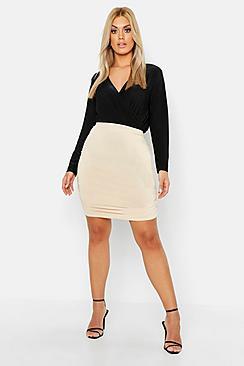 Boohoo Plus Slinky Rouched Mini Bodycon Skirt