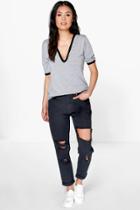 Boohoo Sophie High Waist Distressed Mom Jeans Black