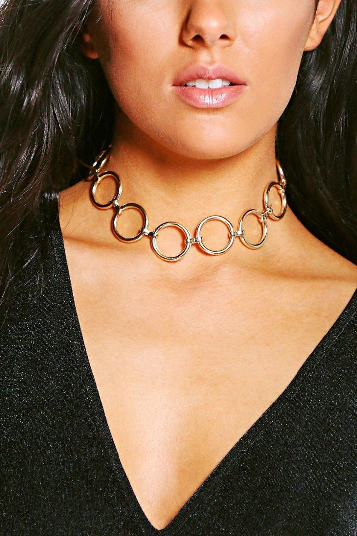 Boohoo 3 Large Circle Link Metal Choker Gold