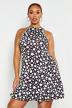 Boohoo Plus Dalmatian Ruffle Hem Sundress