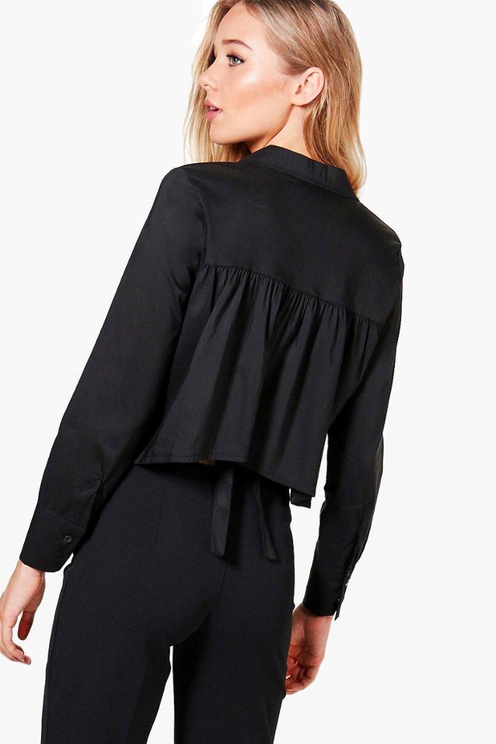Boohoo Leanne Tie Back Detail Shirt Black