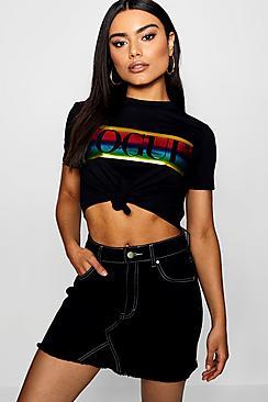 Boohoo Rainbow Foil Vogue Slogan Crop T-shirt