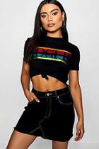 Boohoo Rainbow Foil Vogue Slogan Crop T-shirt