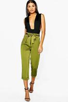 Boohoo High Waist Belted Cropped Trousers