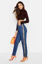 Boohoo Vinyl Snake Print Side Stripe Mom Jeans