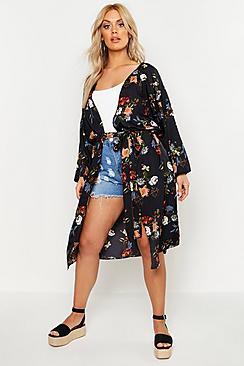 Boohoo Plus Oriental Tie Waist Kimono