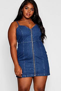 Boohoo Plus Contrast Stitch Denim Dress