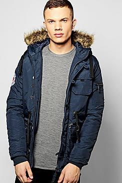 Boohoo Faux Fur Hooded Parka With Ma1 Sleeve