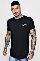 Boohoo Longline Man Applique T-shirt With Curve Hem