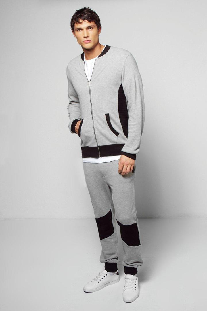 Boohoo Bomber Neck Pique Tracksuit Grey