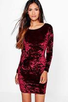 Boohoo Ari Crushed Velvet Long Sleeved Bodycon Dress