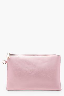 Boohoo Katy Textured Metallic Zip Top Clutch