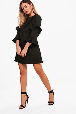 Boohoo Petite Jenny Frill Sleeve Shift Dress