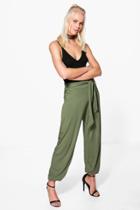Boohoo Iman Tie Waist Jersey Hareem Trouser Khaki