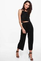 Boohoo Kayleigh Pleated Crop & Culotte Co-ord Set Black