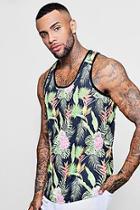 Boohoo Textured Tropical Print Vest With Curved Hem