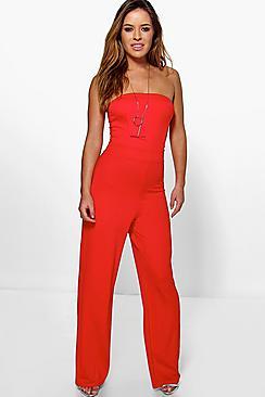 Boohoo Petite Rosalyn Bandeau Wide Leg Jumpsuit