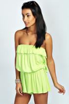 Boohoo Ida Bandeau Ruffle Jersey Playsuit Lime