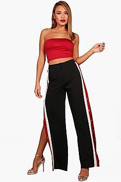 Boohoo Selena Popper Side Stripe Wide Leg Trouser