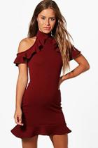 Boohoo Petite Wendy Ruffle Shoulder Dress