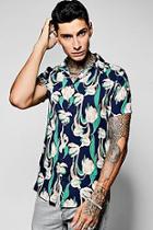 Boohoo Blue Floral Print Short Sleeve Collar Shirt