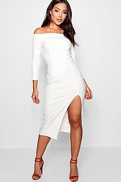 Boohoo Off The Shoulder Side Split Midi Dress