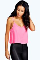 Boohoo Nicole V Neck Crop Woven Cami Pink
