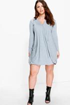 Boohoo Plus Amelia Wrap Long Sleeve Dress Grey