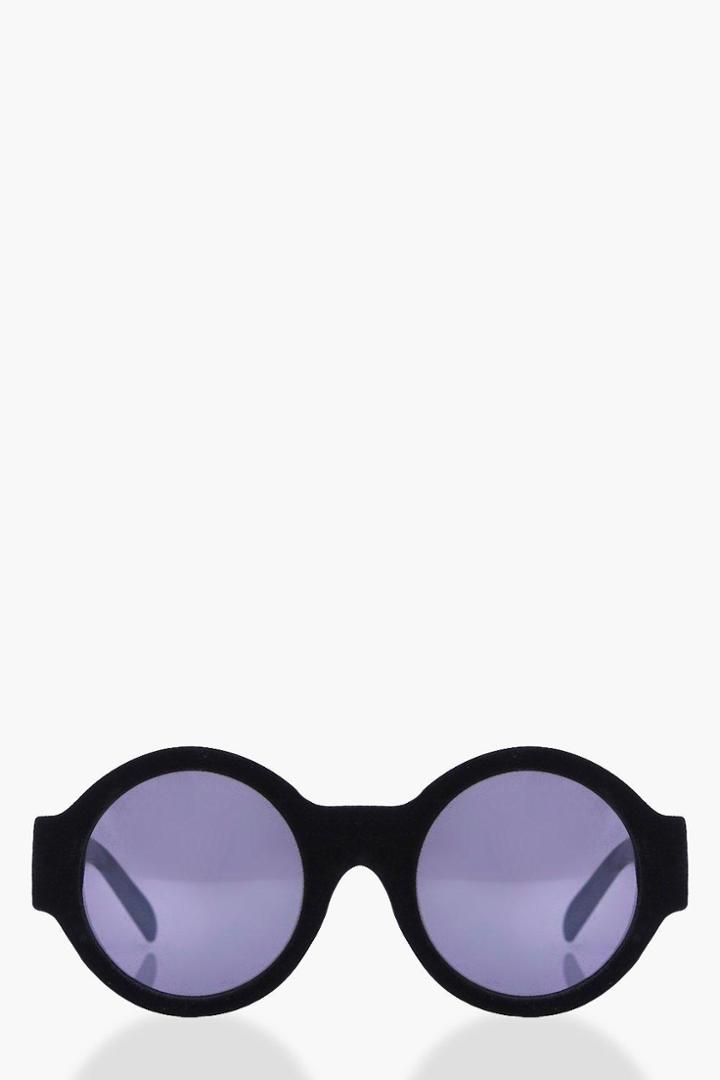 Boohoo Diana Mette Velvet Round Sunglasses Black
