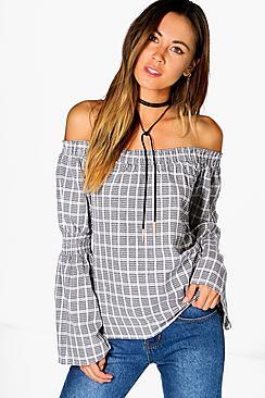 Boohoo Casey Gingham Bardot Top