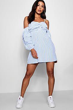 Boohoo Zendaya Twist Front Cold Shoulder Smock Dress