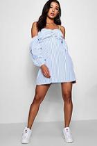 Boohoo Zendaya Twist Front Cold Shoulder Smock Dress