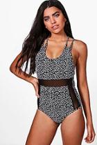 Boohoo Madrid Polka Mesh Strap Detail Swimsuit