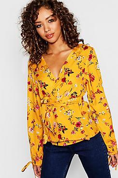 Boohoo Floral Wrap Blouse