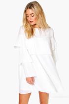 Boohoo Lara Pleated Frill Detail Shift Dress White