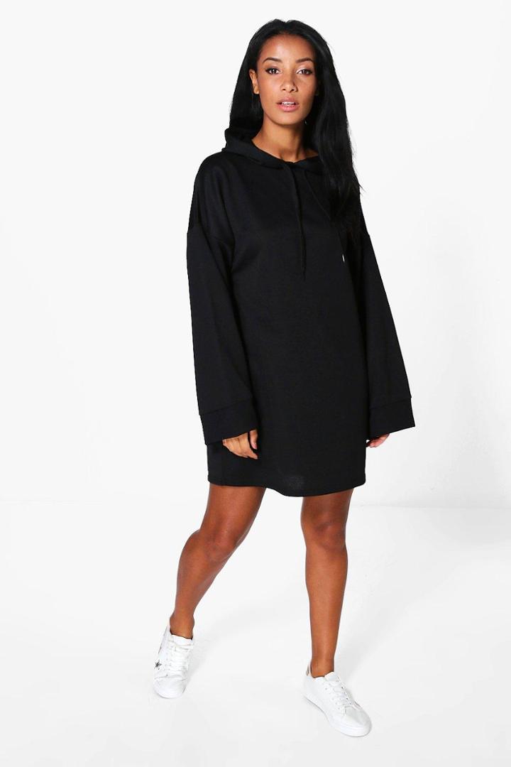 Boohoo Beth Wide Sleeve Relaxed Fit Sweat Dress Black