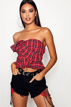 Boohoo Jasmin Checked Woven Ruffle Bandeau
