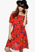 Boohoo Emma Floral Off The Shoulder Drawstring Dress Red