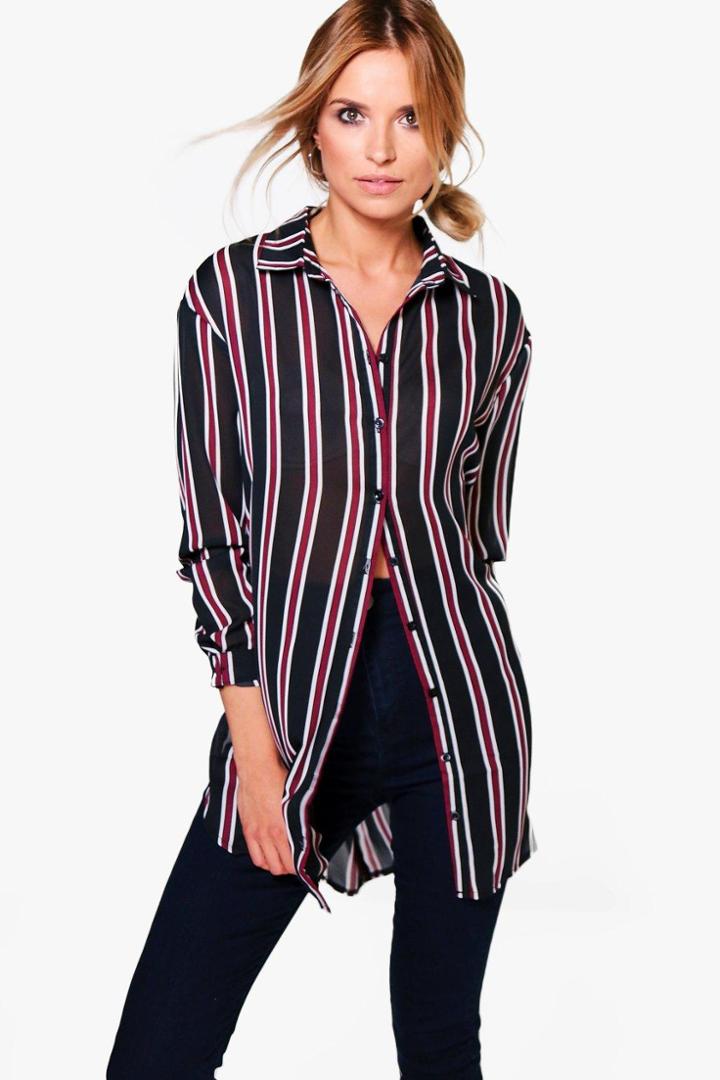 Boohoo Sophie Striped Oversized Shirt Black