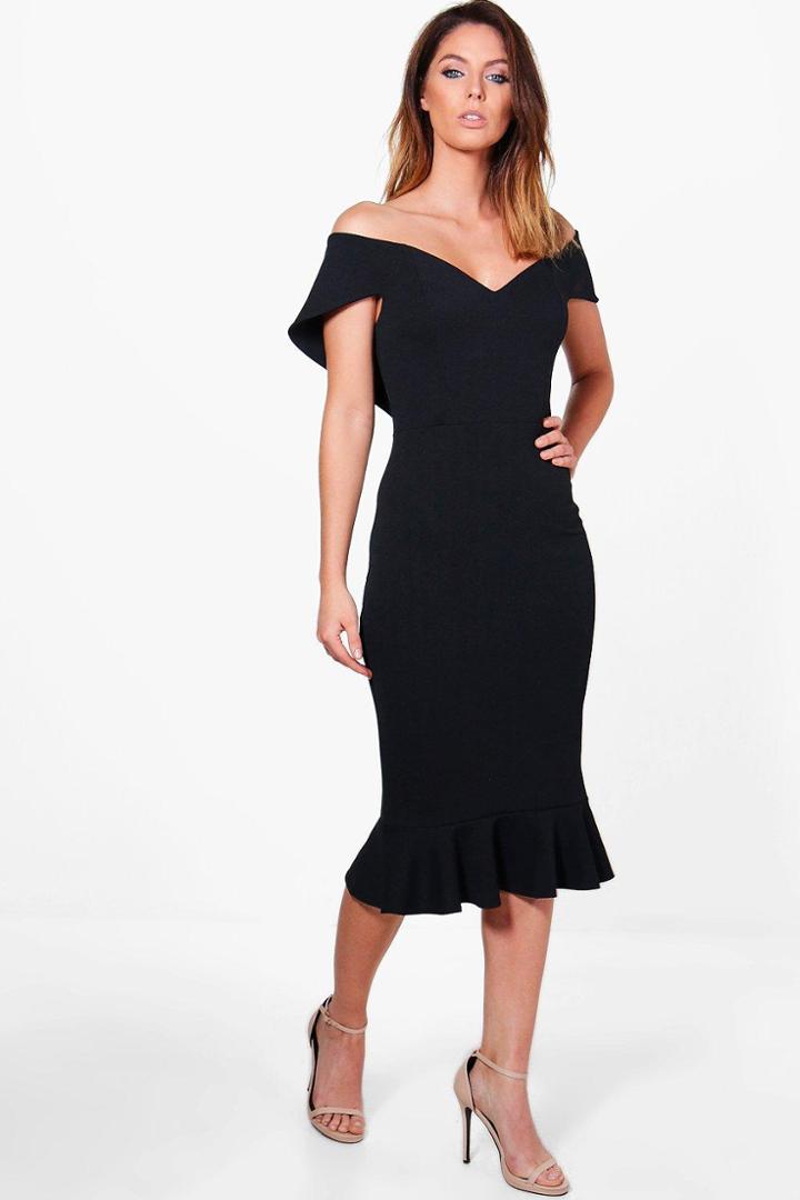 Boohoo Mai Sweetheart Off Shoulder Midi Dress Black