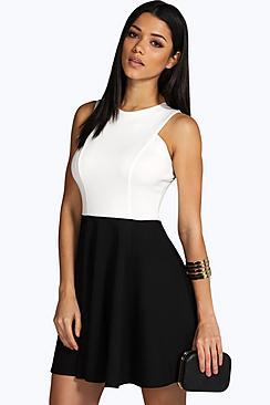 Boohoo Chelsea Monochrome Contrast Skater Dress