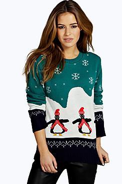 Boohoo Petite Lilly Penguin Christmas Jumper