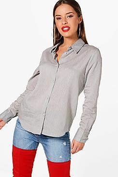 Boohoo Petite Nadia Striped Oversized Shirt