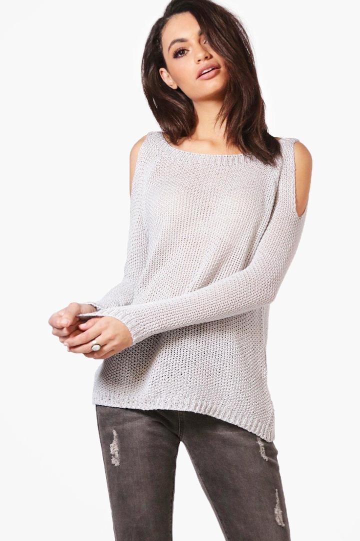 Boohoo Charlotte Cold Shoulder Jumper Grey