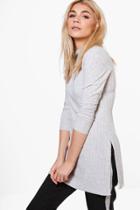 Boohoo Charlotte Side Split High Neck Tunic Grey