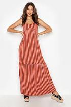 Boohoo Tall Linen Look Stripe Halter Maxi Dress