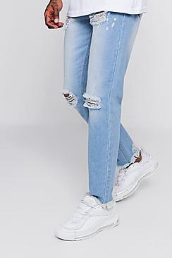 Boohoo Slim Fit Distressed Jeans With Splatter